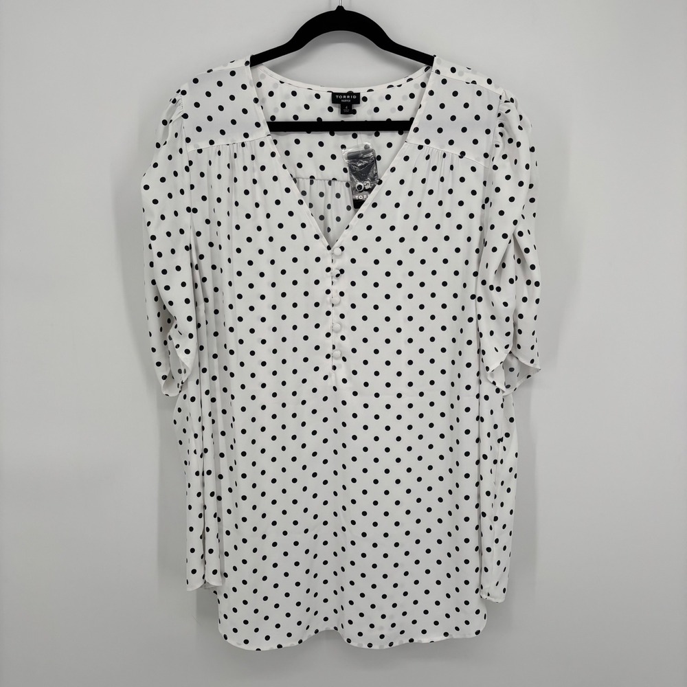 Torrid Harper White Polka Dot Georgette Ruched Sleeve Blouse Plus Size 4X/26 NWT